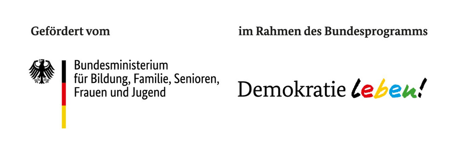 Förderlogos Debug Auf weißem Hintergrund steht: Gefördert vom Bundesministerium für Familie, Senioren, Frauen und Jugend im Rahmen des Bundesprogramms Demokratie leben!